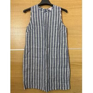 St. Tropez West Sz 10 100% Linen Women's Blue White Stripe Casual Shift Dress